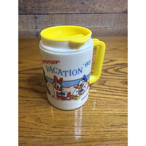 Vintage Disney World Summer Vacation 1995 Mug Donald Daisy Duck Yellow Lid